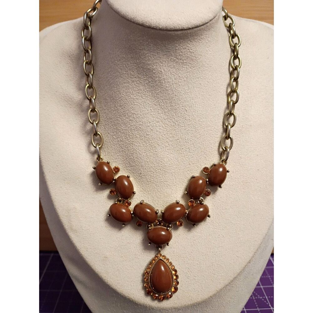 Vintage Designer Bijoux Terner Necklace Goldtone Chain and Large Brick Red Beads